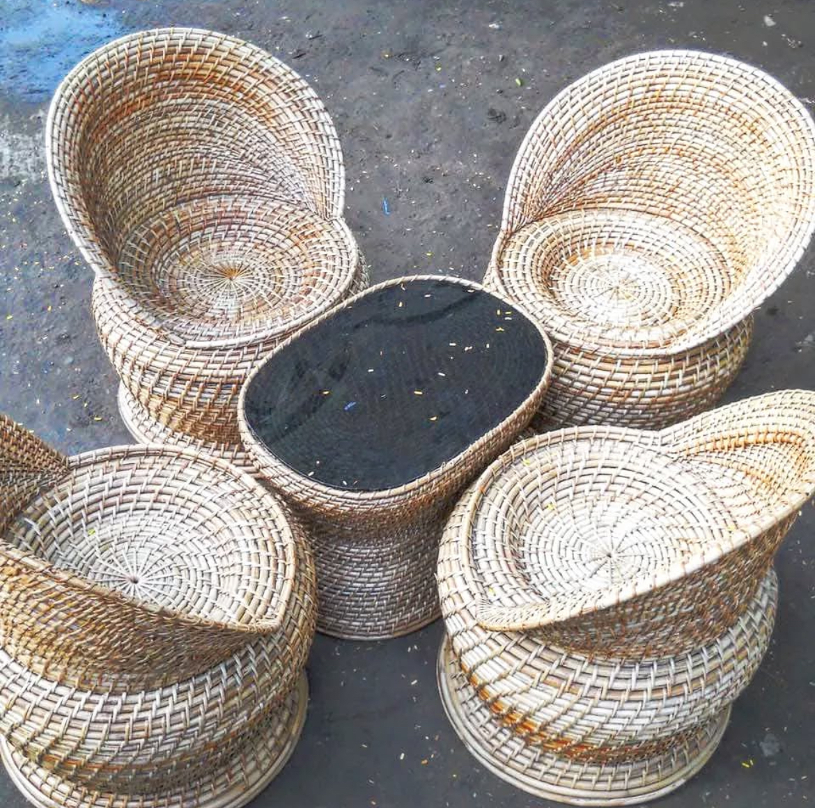 Cane round Sofa set with centre table